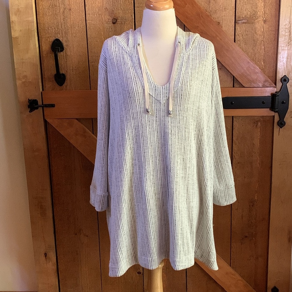 Soft Surroundings Gray & White Hooded Tunic Beach Cover-Up 3X